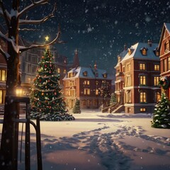 Christmas in the night house decoration