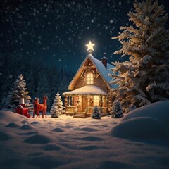 Christmas in the night house decoration