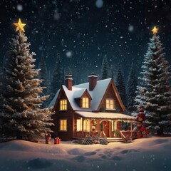 Christmas in the night house decoration