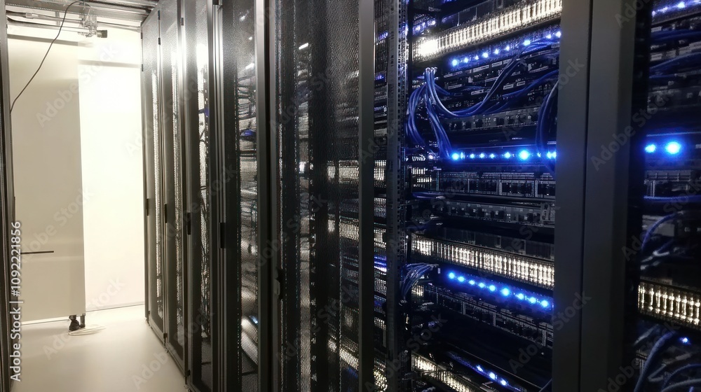 Poster modern data center server room infrastructure