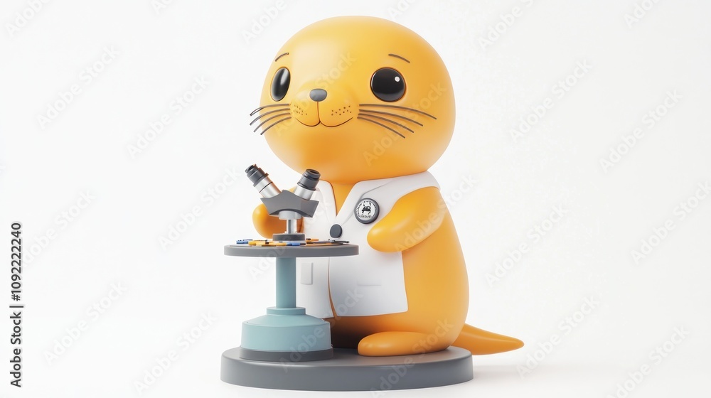 Aufkleber a cute cartoon seal in a lab coat examining samples with a microscope.