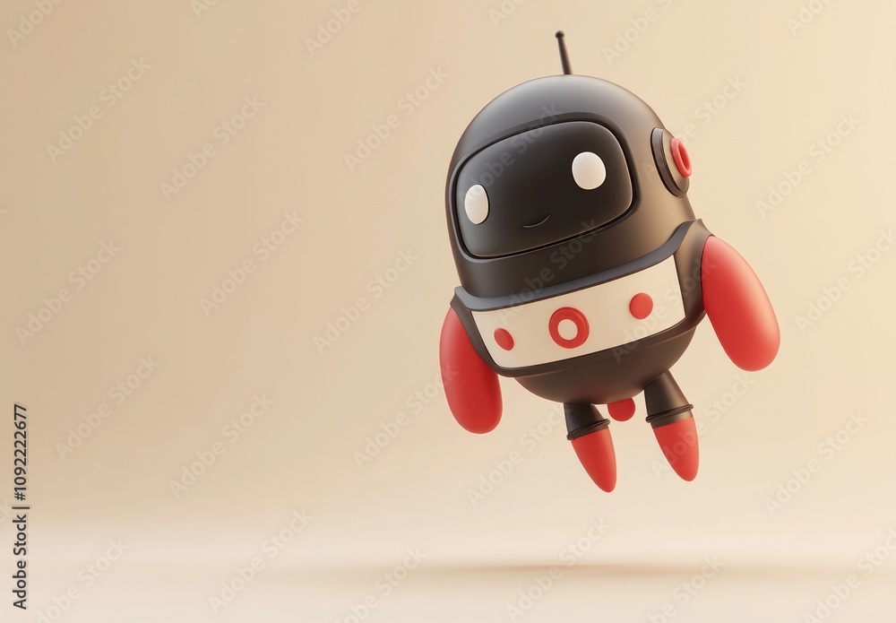Aufkleber a cute, cartoonish robot with a friendly face and colorful accents, floating in a minimalist setting