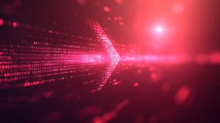 Abstract red arrow formed by binary code data stream.