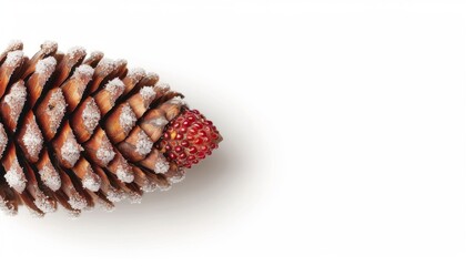 Pinecone with a strawberry on a white background.
