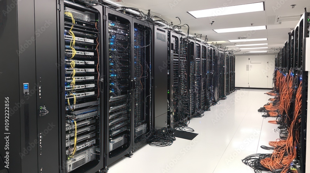 Poster modern data center server room infrastructure