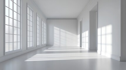 Fototapeta premium Sunlight Streaming Through Windows in a White Room
