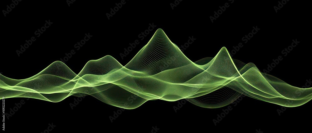 Poster Abstract green wave pattern representing sound or data visualization.