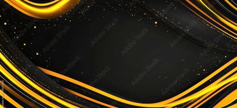 Poster A sleek, abstract design featuring flowing gold and black waves with a starry background.