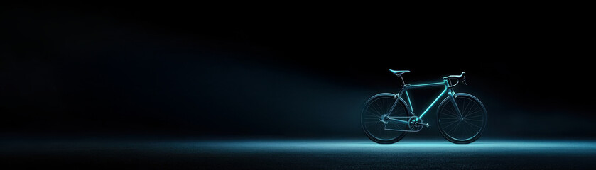 Fototapeta premium A bicycle illuminated by dramatic lighting on a dark backdrop.