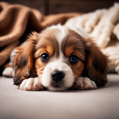 Adorable Fluffy Puppy with Expressive Eyes in a Cozy Setting