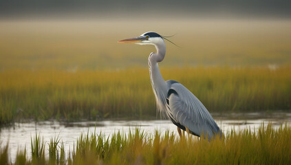 Nature's Serenity: Elegance in the Wild: Heron’s Solitude  