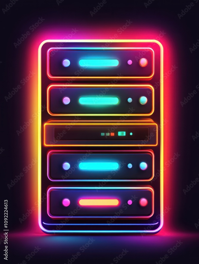 Poster server neon icon. elements of internet things set. simple icon for websites, web design, mobile app,