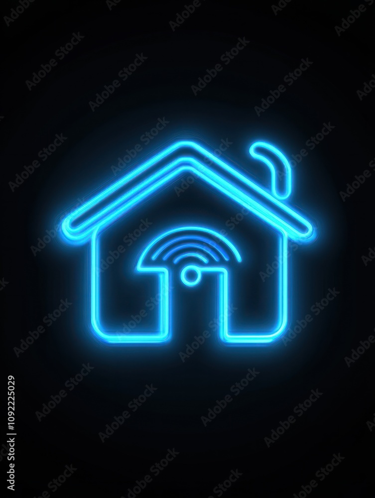 Poster smart home neon icon. elements of internet things set. simple icon for websites, web design, mobile 