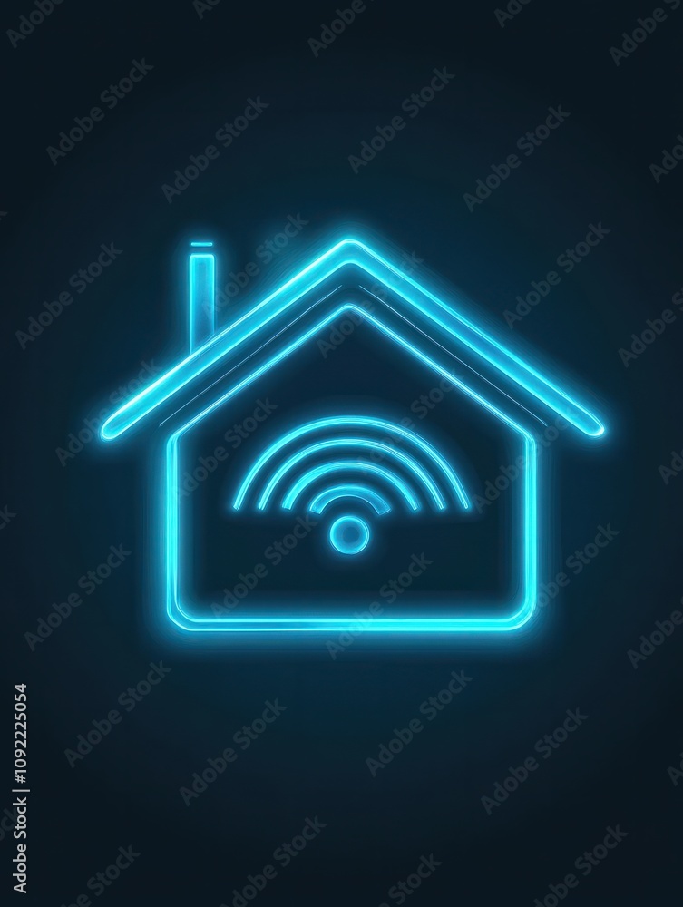 Poster smart home neon icon. elements of internet things set. simple icon for websites, web design, mobile 