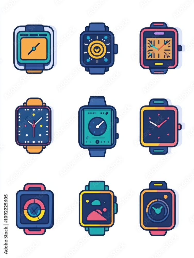 Poster smartwatch multi color style icon. simple thin line, outline of internet things icons for ui and ux,