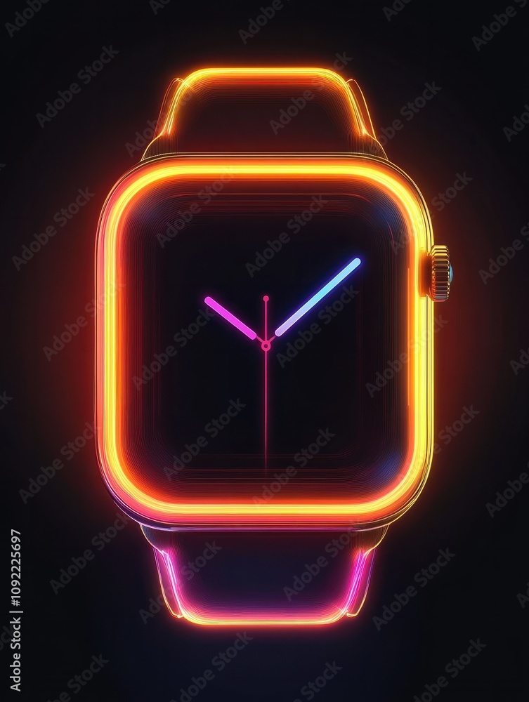 Poster smartwatch neon icon. elements of internet things set. simple icon for websites, web design, mobile 
