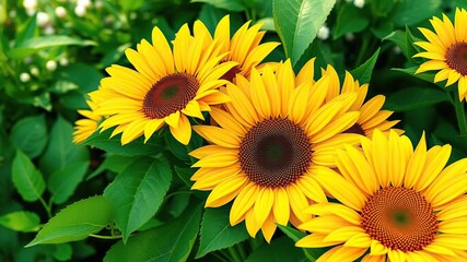 Fototapeta premium Bright and cheerful sunflower bouquet surrounded by lush greenery, colorful gifts, joyful celebration