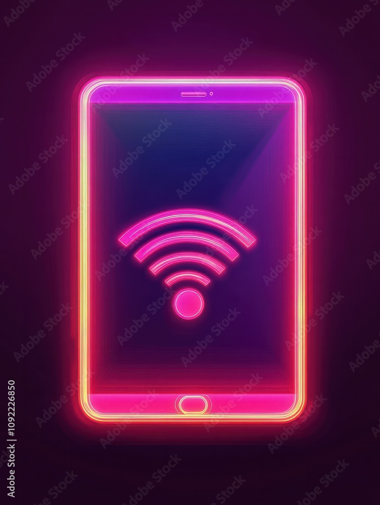 Poster tablet neon icon. elements of internet things set. simple icon for websites, web design, mobile app,