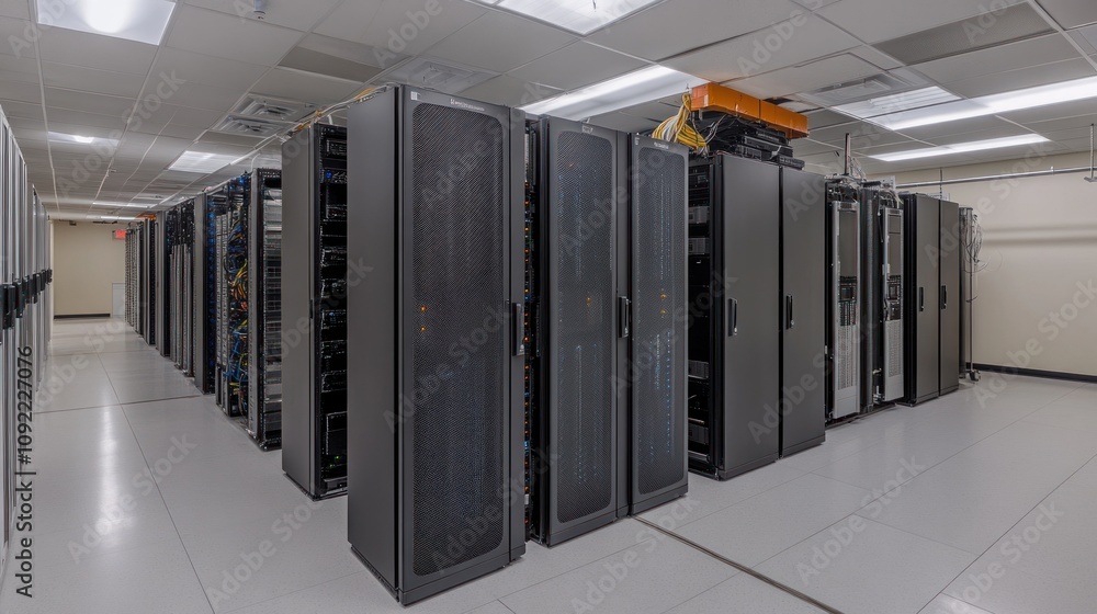 Poster modern data center server room infrastructure arrangement
