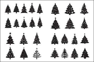 Obraz premium Christmas Tree Vector silhouette set, Christmas Tree, Christmas Vector, Holiday Silhouette, Christmas Illustration, Xmas Tree, Vector Christmas Tree, Christmas Decor, Christmas Design, Holiday Graphic