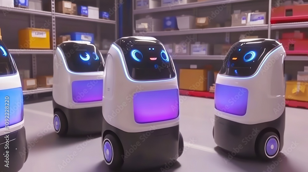 Poster autonomous robots navigate a warehouse storage facility