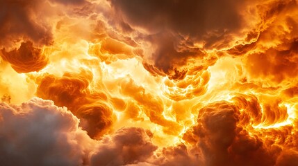 turbulent maelstrom where diaphanous cloud formations collide with incandescent inferno, their opposing textures creating a dramatic visual symphony of nature's power