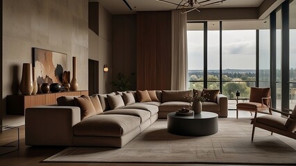 Fototapeta premium modern living room. minimalist modern living room separated by a glass partition