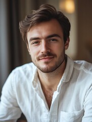 Obraz premium Young business man talking with diverse colleagues in virtual video conference group chat using computer at home office. Online professional videoconference communication, social distance work concep