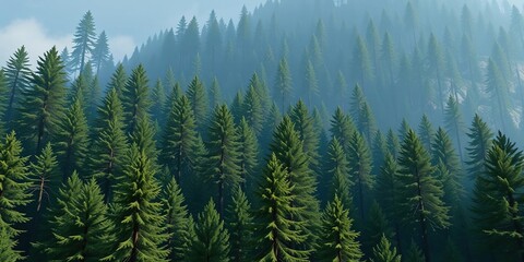 Fototapeta premium Dense Pine Forest with Towering Trees, greenery, forest, pine forest landscape