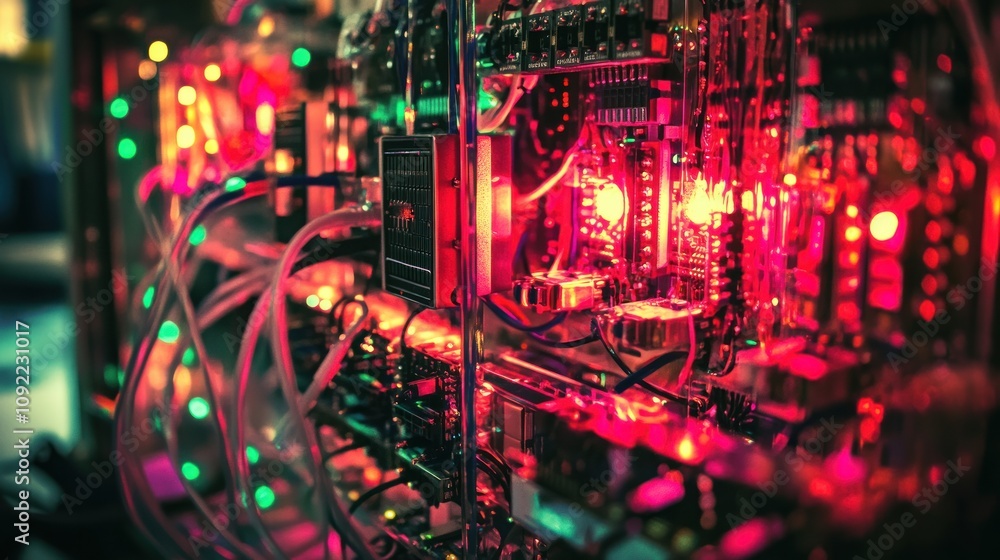 Aufkleber Illuminated Computer Hardware System Components Close Up