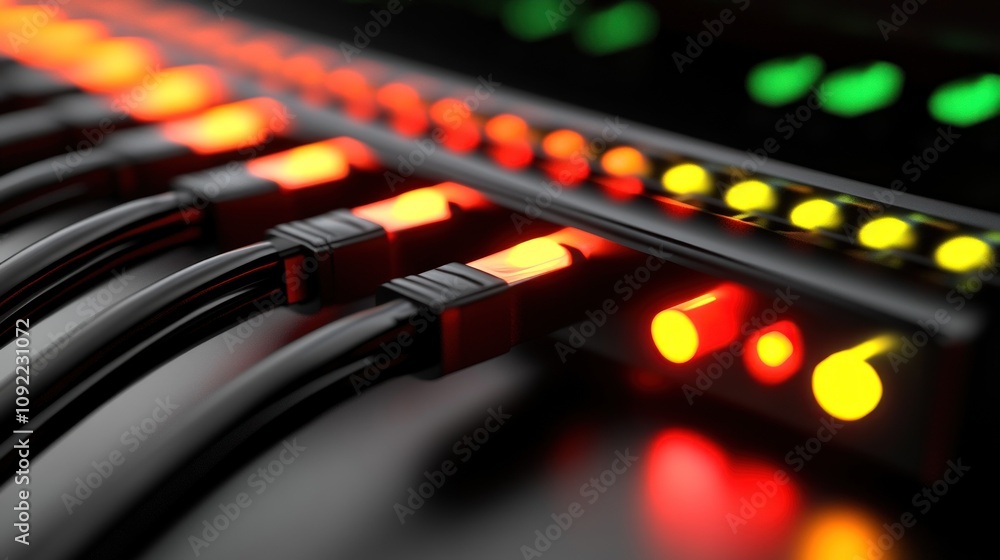 Poster network server cables connected illuminated lights