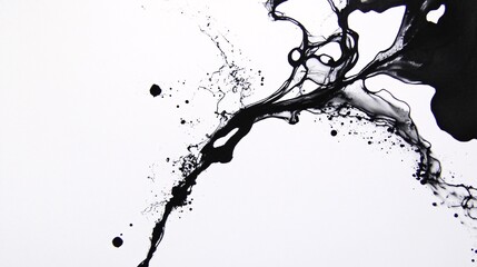 Black rolled ink texture on white paper, a zen garden of monochromatic beauty, Ebony tendrils of pigment bloom across pristine parchment, echoing the grace of sumi-e brushwork, Macro lens captures