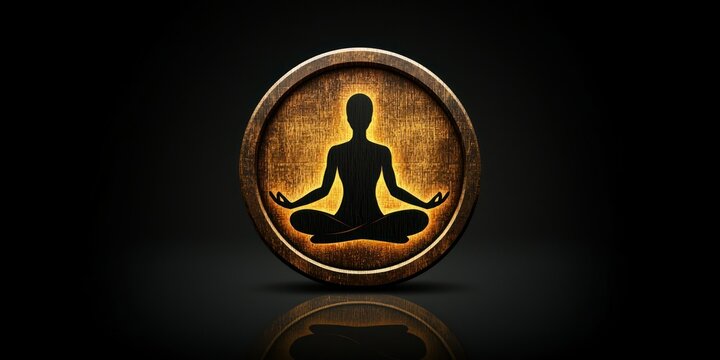 A stylized yoga icon with a figure in a lotus position, suitable for app or website use.
