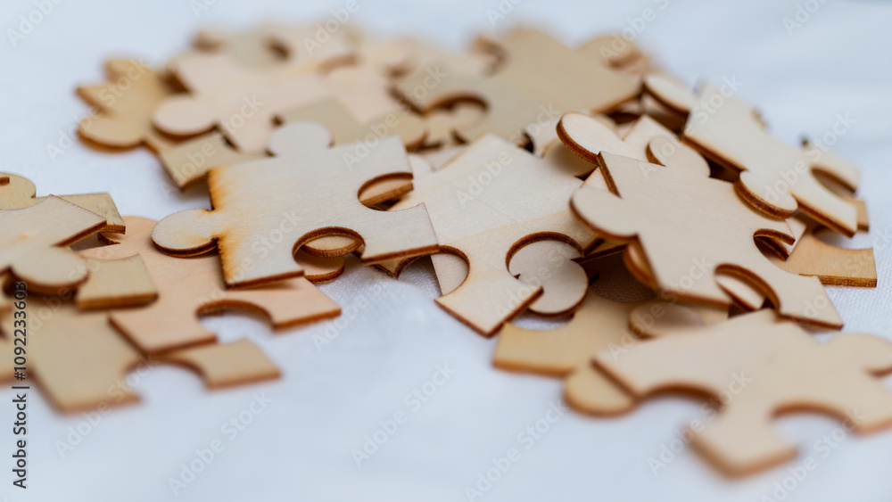 Aufkleber Puzzle pieces representing business strategy and collaboration concepts in a creative workspace environment