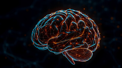 Obraz premium A 3D illustration of a human brain with a medical and scientific concept showing neurons and x-ray style design