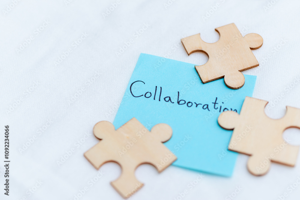 Poster promoting collaboration in business strategies office space visual communication professional enviro