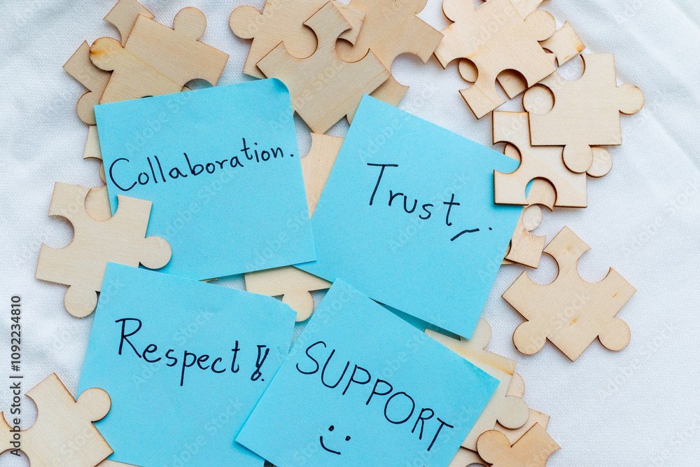 Poster business collaboration focus trust and support strategies creative workspace team dynamics positive 