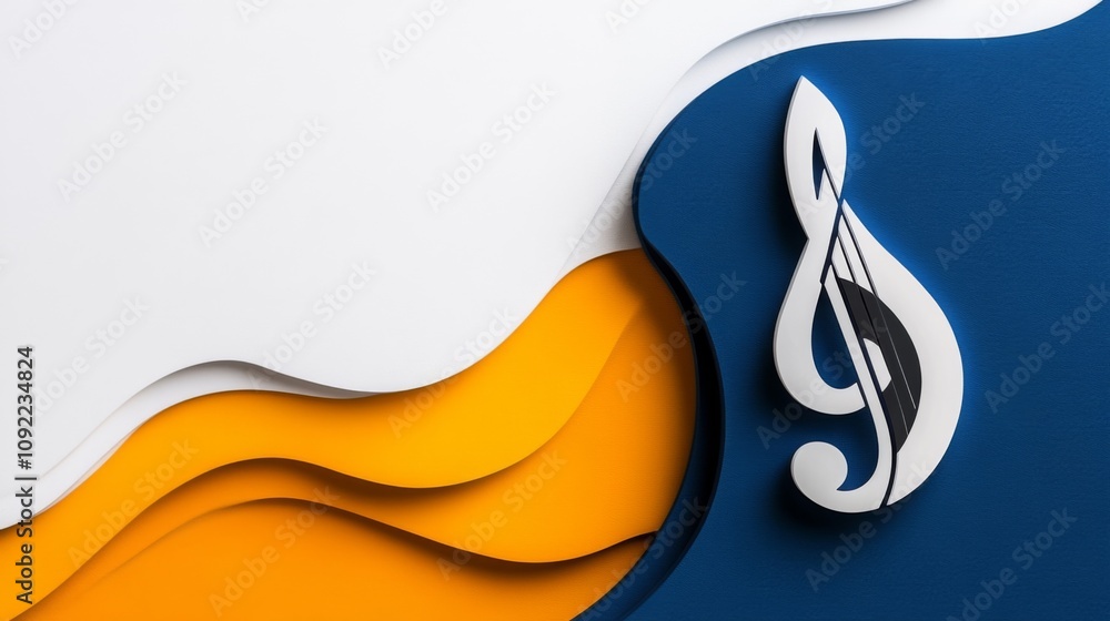Poster creative design featuring a musical clef shape with layered colorful backgrounds in vibrant tones an