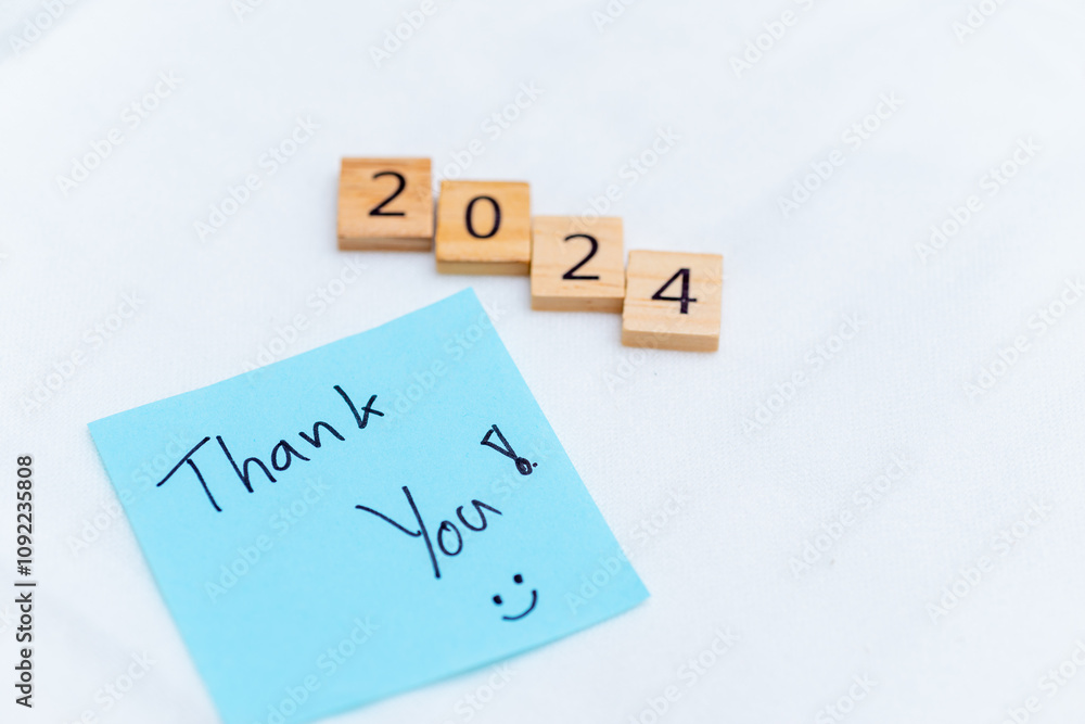 Aufkleber Gratitude expression for business success in 2024 creative workspace visual reminder motivational environment close-up perspective