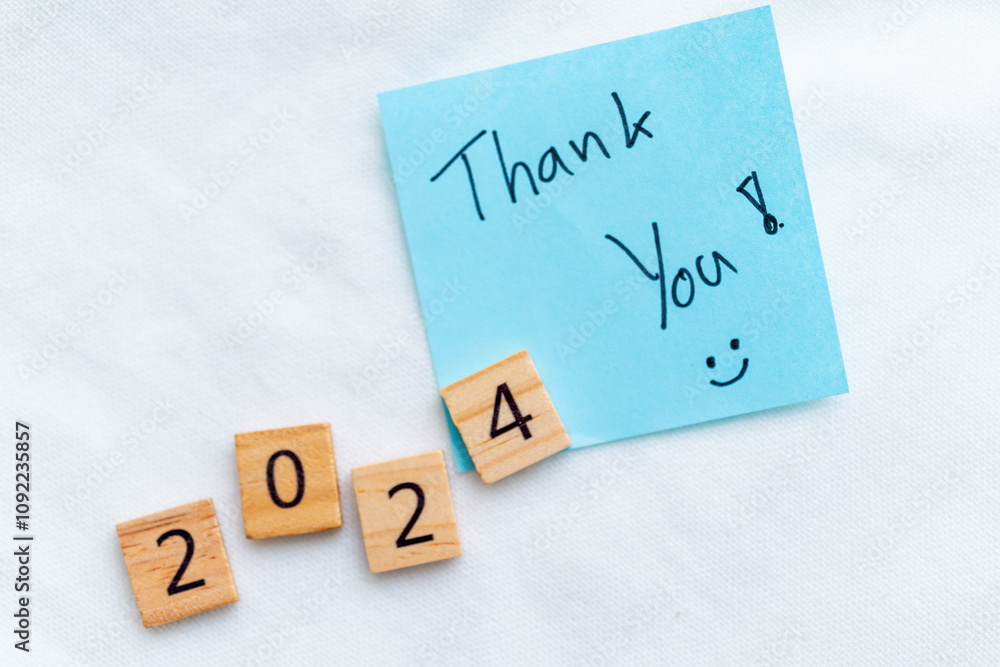 Poster gratitude note for 2024 office desk inspirational message business environment close-up view positiv