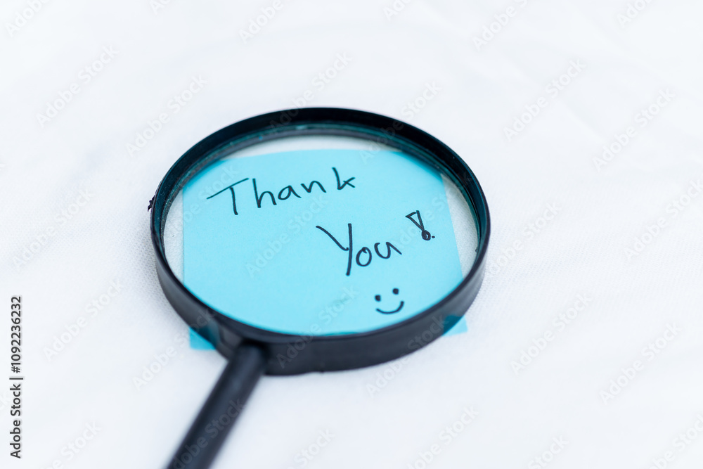Poster gratitude message magnified business thank you note office space image capture positive environment 