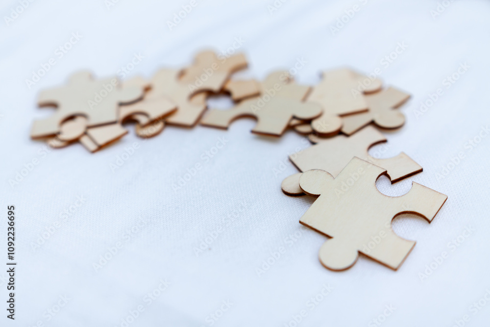 Poster puzzle pieces symbolizing business strategy creative workspace visual content minimalist environment