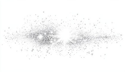 Obraz premium Silver glitter burst on white background. Shimmering sparkles and bright light. Festive design element.