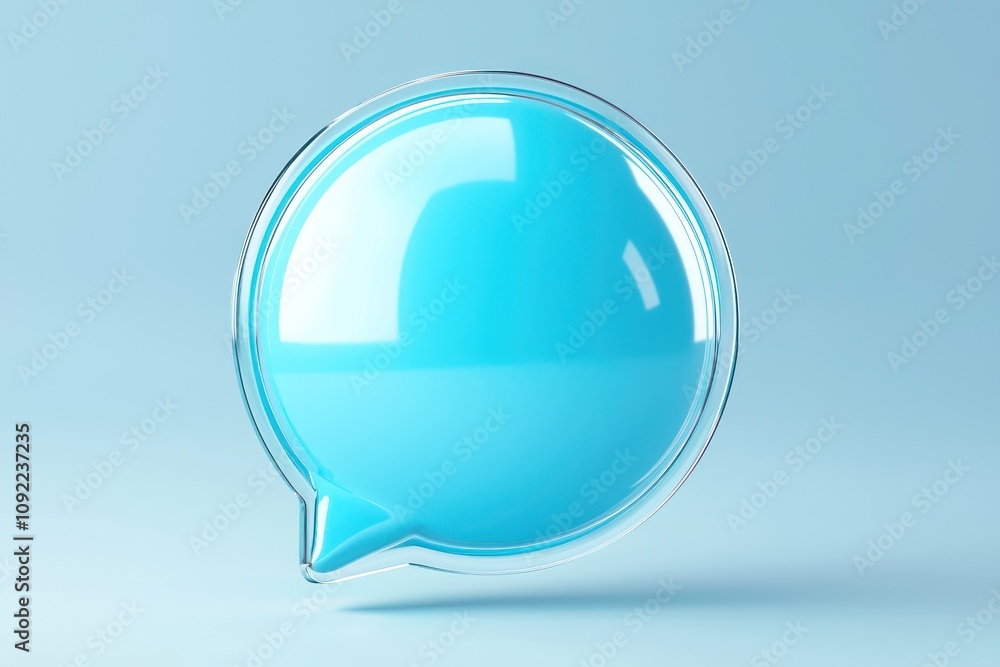 Poster a three-dimensional icon showing a stylized communication bubble.