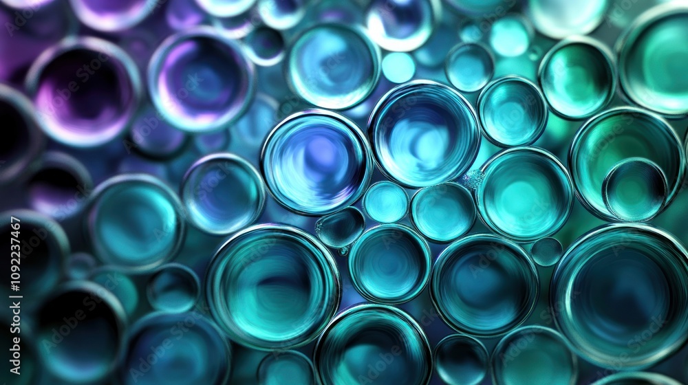 Poster abstract teal and purple circular forms