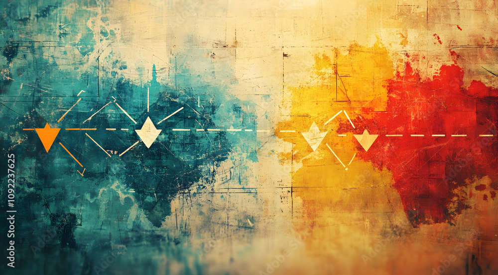 Poster a vibrant abstract artwork featuring contrasting blue and red sections, interspersed with geometric 