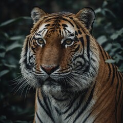 Fototapeta premium The tiger is a large, powerful carnivorous mammal native to Asia. Known for its striking orange coat with black stripes, it is the largest member of the cat family. 