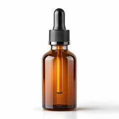 amber dropper bottle on white background