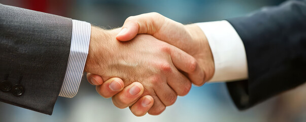 Obraz premium Confident handshake symbolizing strong leadership and partnership. This close up captures essence of collaboration and trust in professional setting