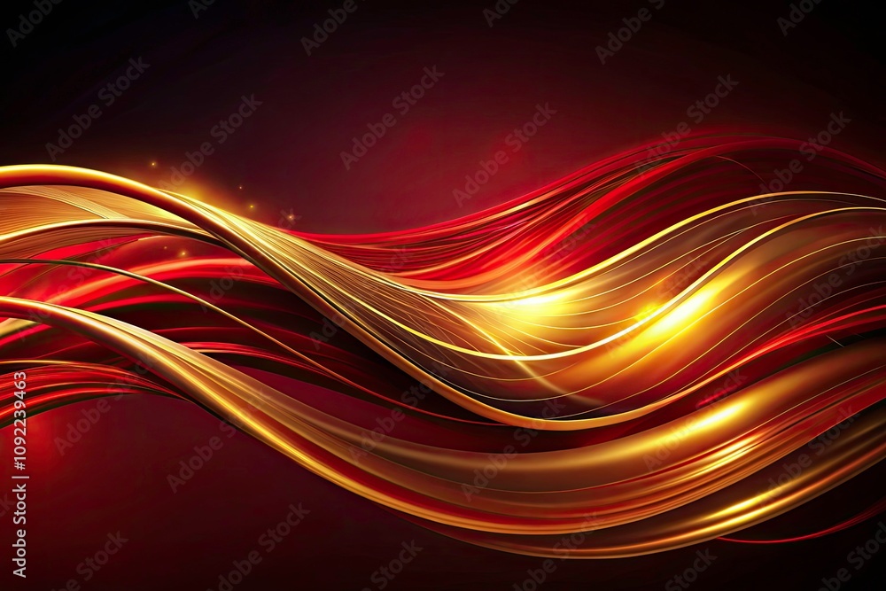 Aufkleber abstract flowing lines in red and gold - luxurious dynamic visuals against dark background, perfect 